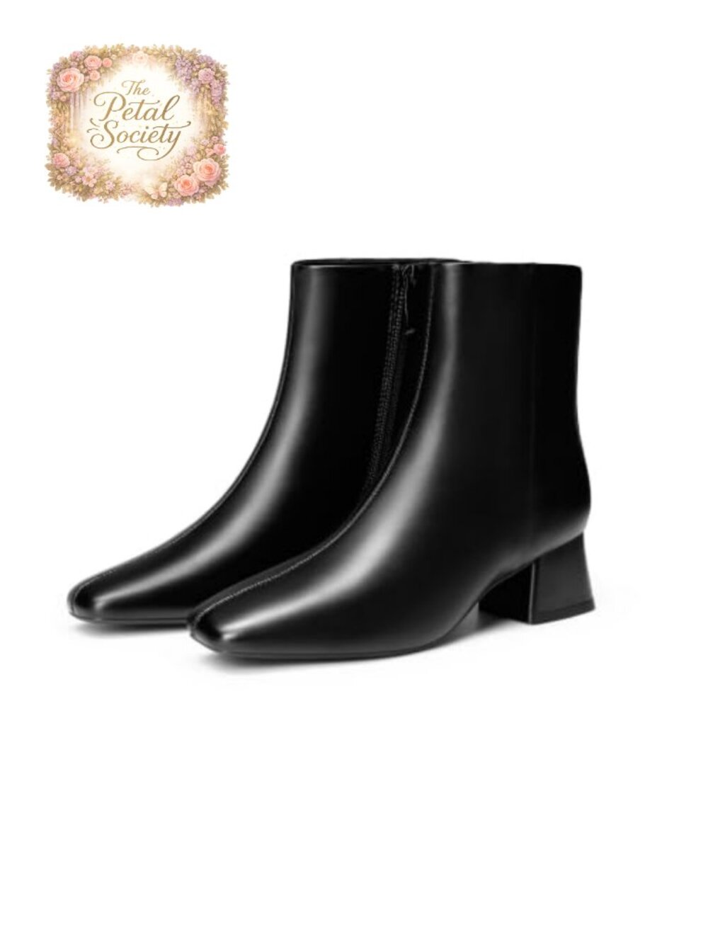 Women's Faux Leather Ankle Booties Square Toe Block Heel Side Zip